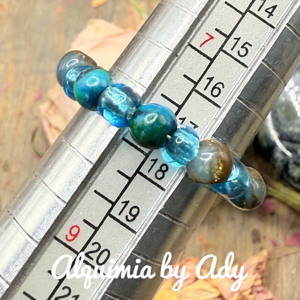 Ocean Blue and Earthy Brown Beaded Ring turquoise